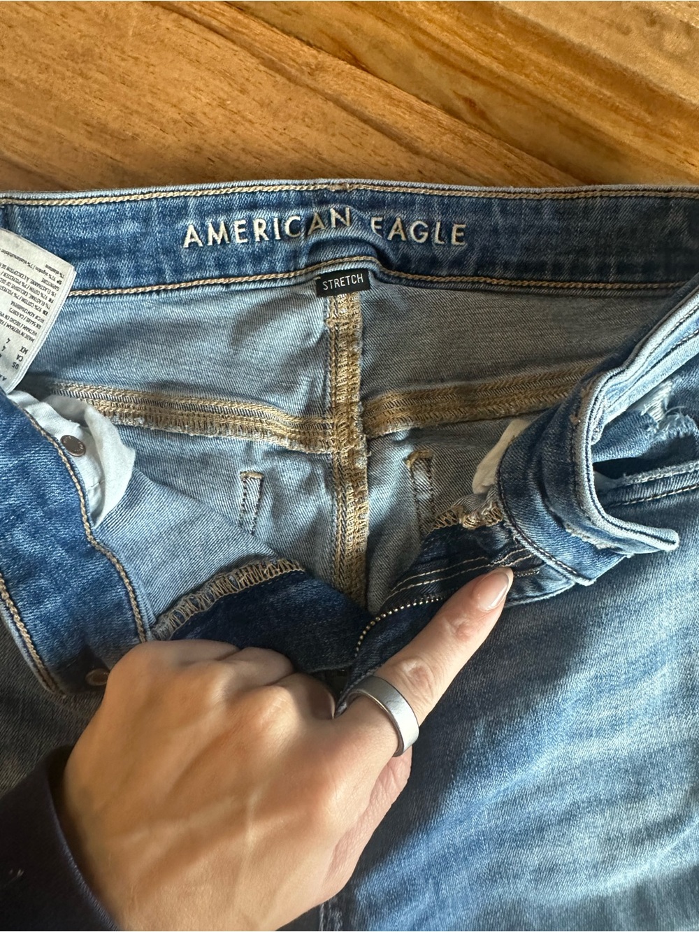 American Eagle Outfitters Women Stretch Flare Blue Jeans - Light Wash Destroyed
